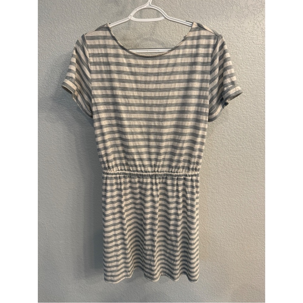 LOFT Gray and White Striped Mini Dress